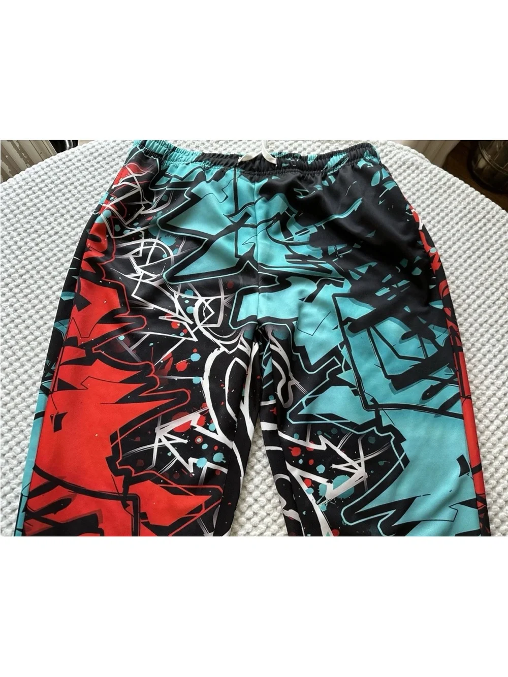 Men’s XL 3D Graffiti Print Joggers Sweatpants Streetwear Colorblock Blue/Red